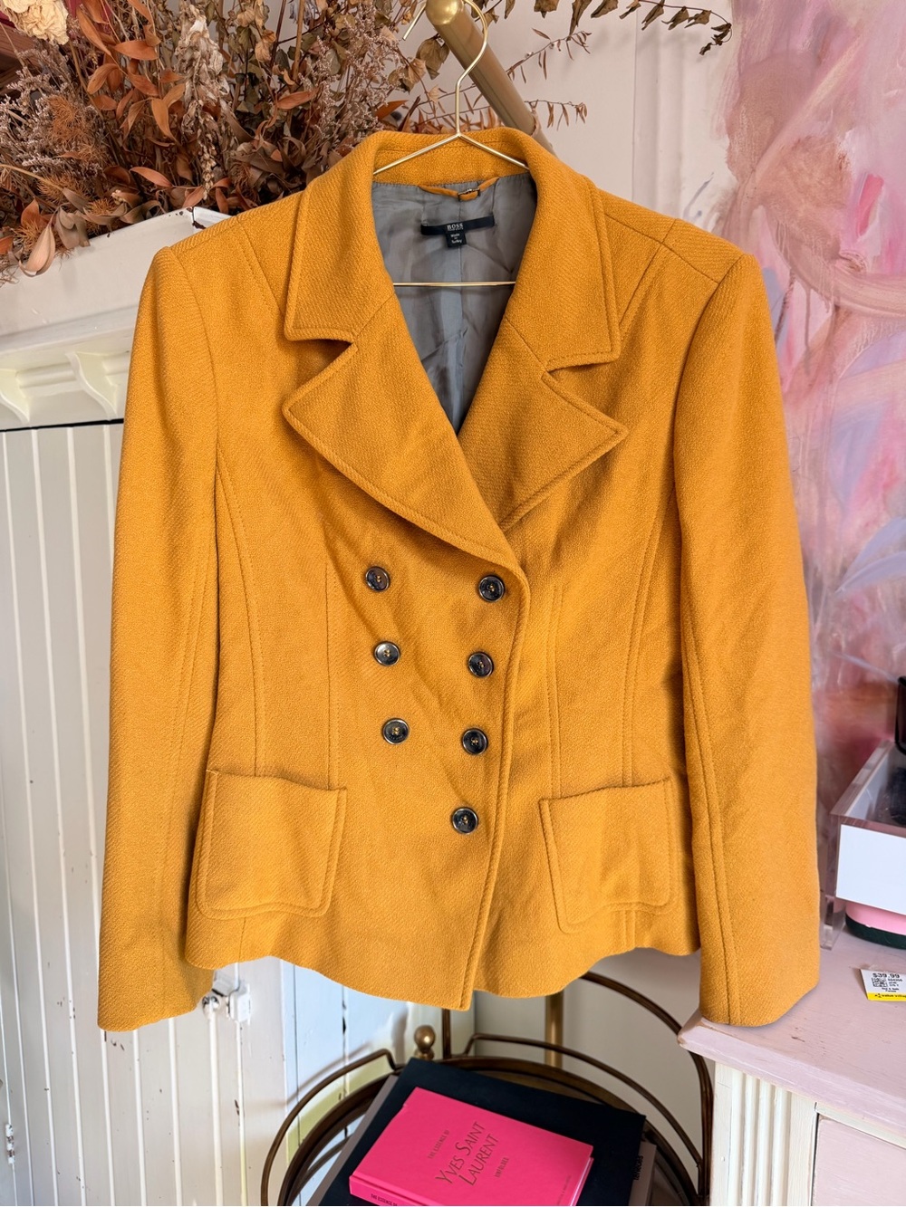 Hugo Boss Double-Breasted Mustard Yellow Pea Coat